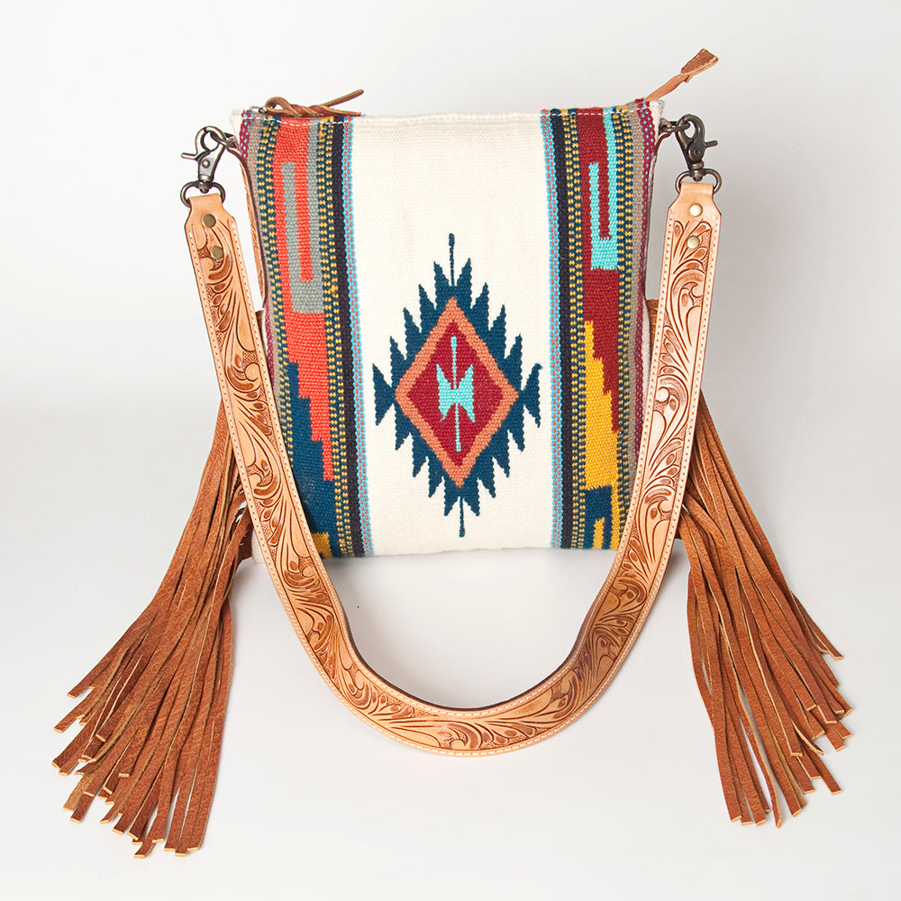 LC-ADBG905 Southwestern Wool Blanket & Tooled Leather Large Crossbody Bag Sally by American Darling