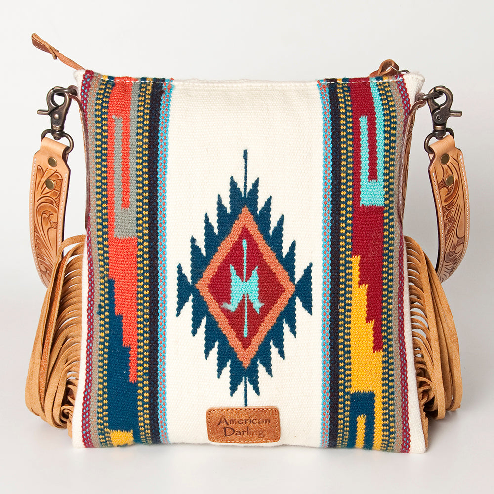 LC-ADBG905 Southwestern Wool Blanket & Tooled Leather Large Crossbody Bag Sally by American Darling