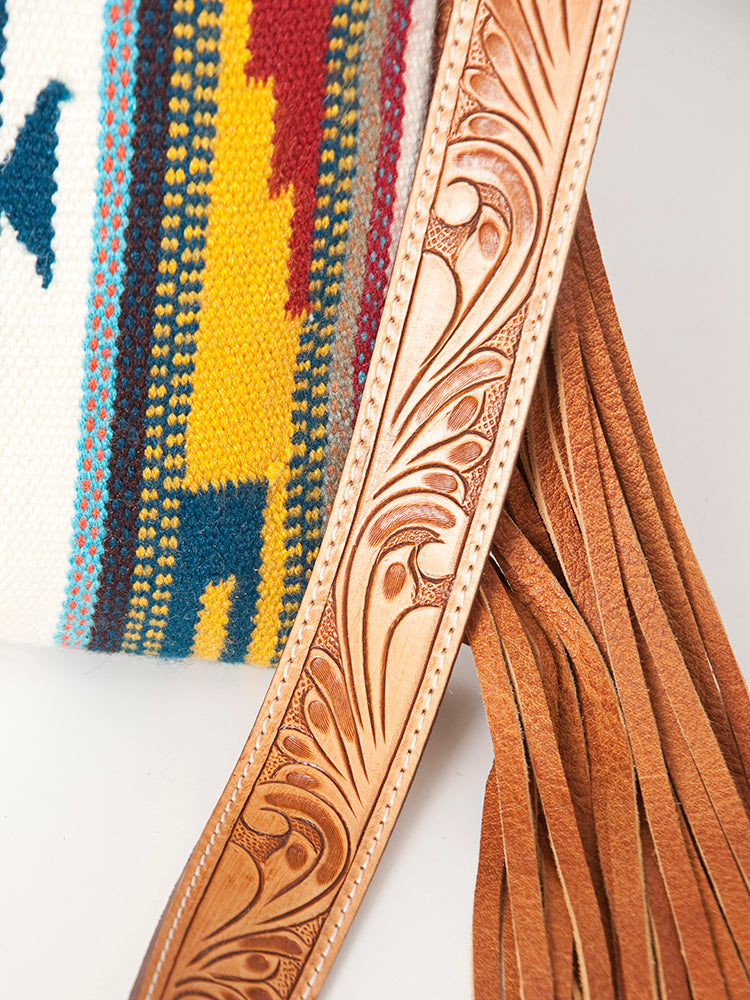 LC-ADBG905 Southwestern Wool Blanket & Tooled Leather Large Crossbody Bag Sally by American Darling