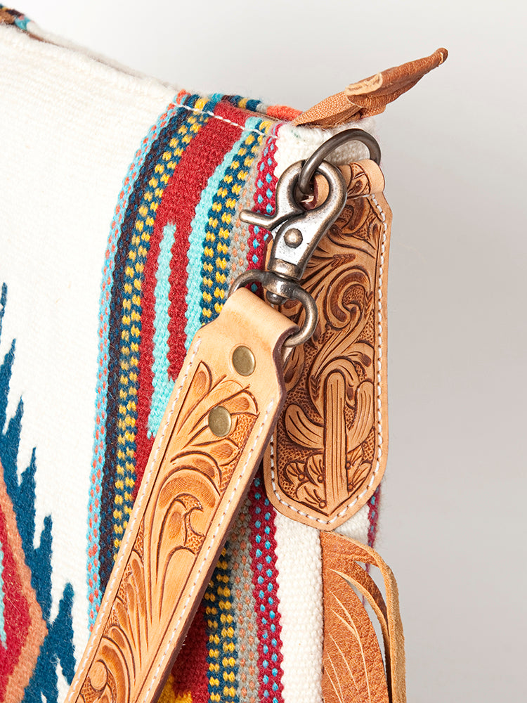 LC-ADBG905 Southwestern Wool Blanket & Tooled Leather Large Crossbody Bag Sally by American Darling