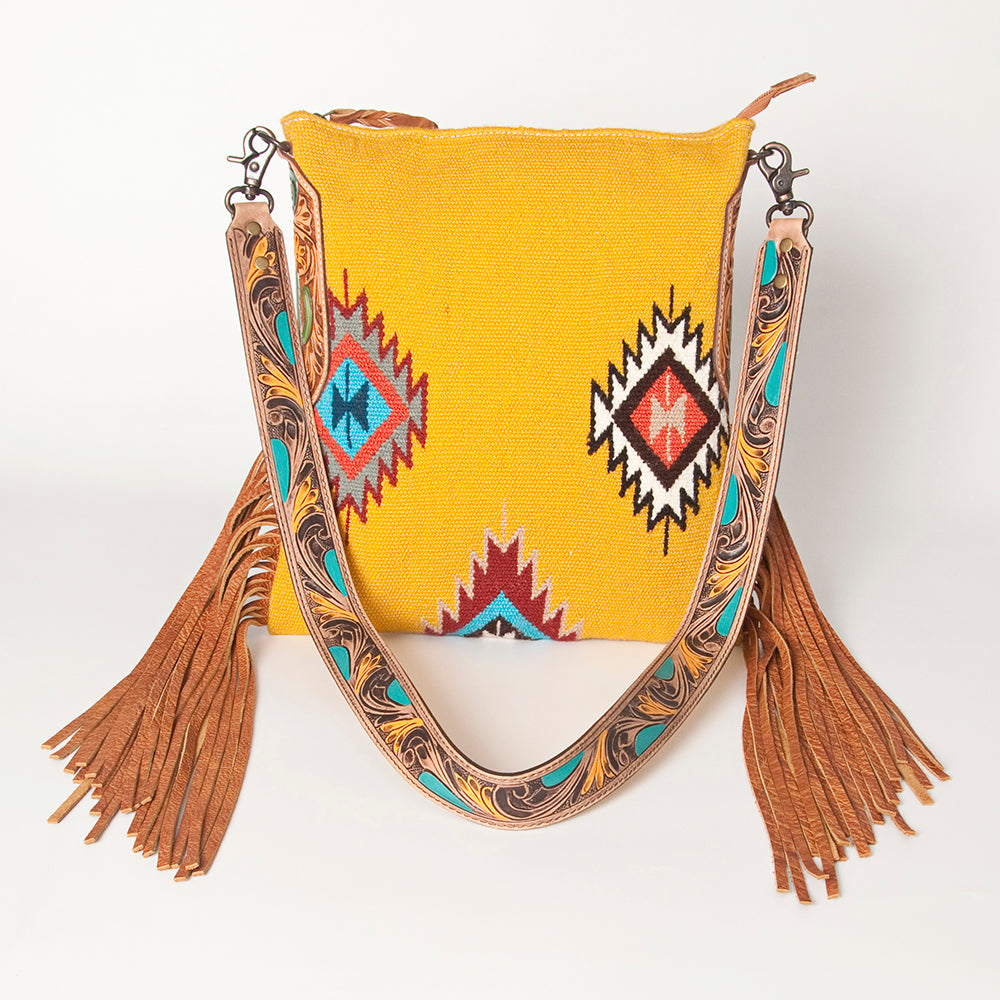LC-ADBG905 Southwestern Wool Blanket & Tooled Leather Large Crossbody Bag Sally by American Darling