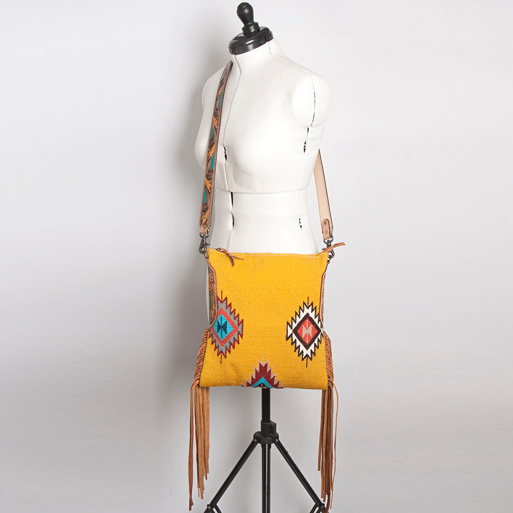 LC-ADBG905 Southwestern Wool Blanket & Tooled Leather Large Crossbody Bag Sally by American Darling