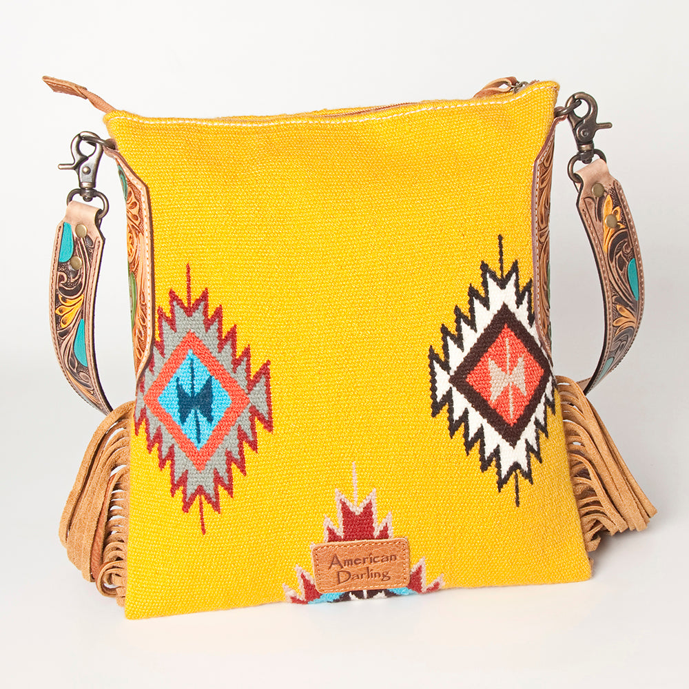 LC-ADBG905 Southwestern Wool Blanket & Tooled Leather Large Crossbody Bag Sally by American Darling