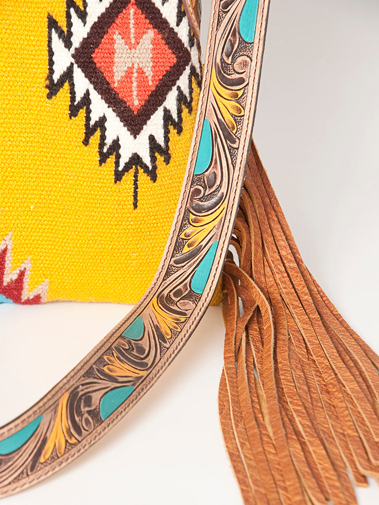 LC-ADBG905 Southwestern Wool Blanket & Tooled Leather Large Crossbody Bag Sally by American Darling