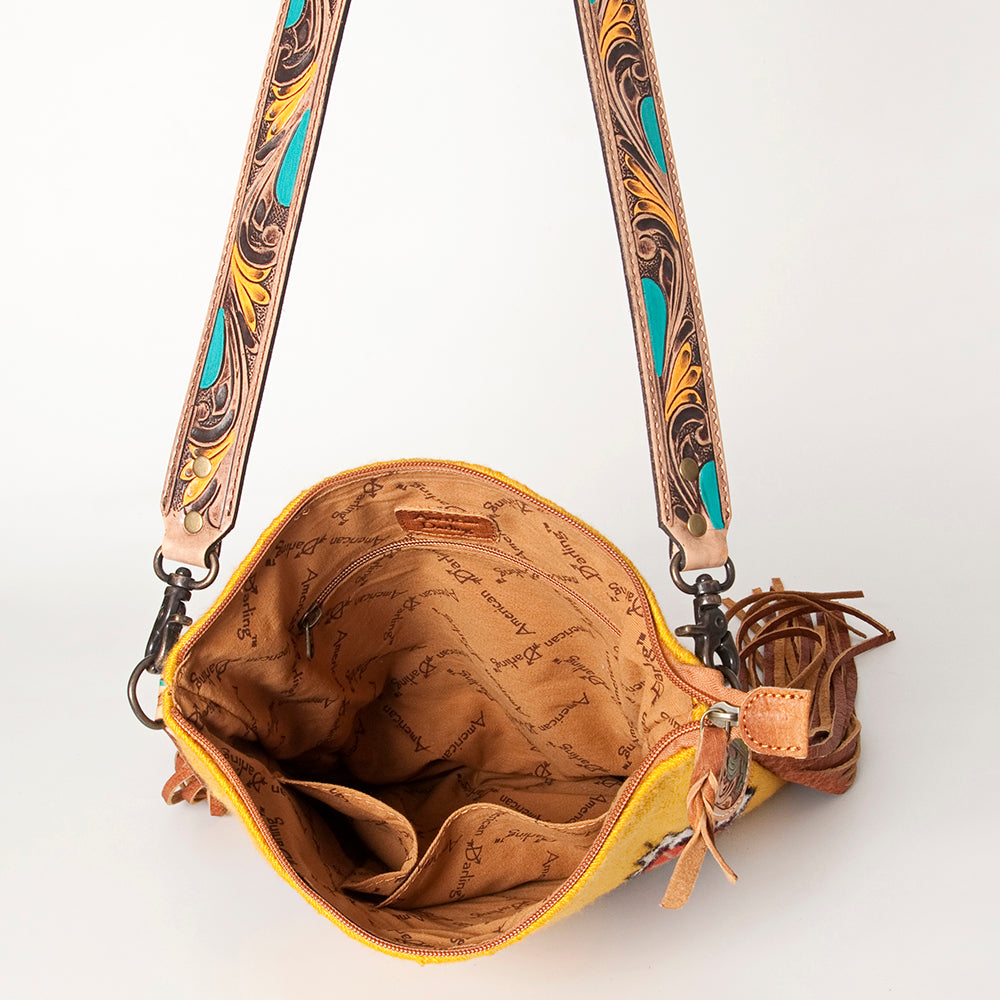 LC-ADBG905 Southwestern Wool Blanket & Tooled Leather Large Crossbody Bag Sally by American Darling