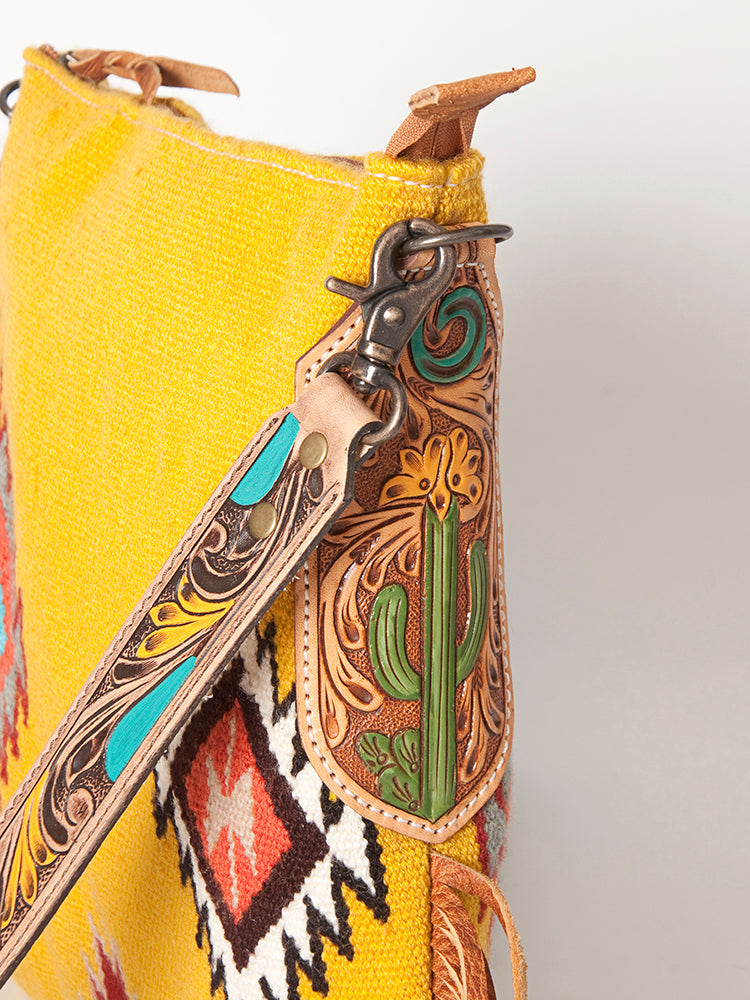 LC-ADBG905 Southwestern Wool Blanket & Tooled Leather Large Crossbody Bag Sally by American Darling