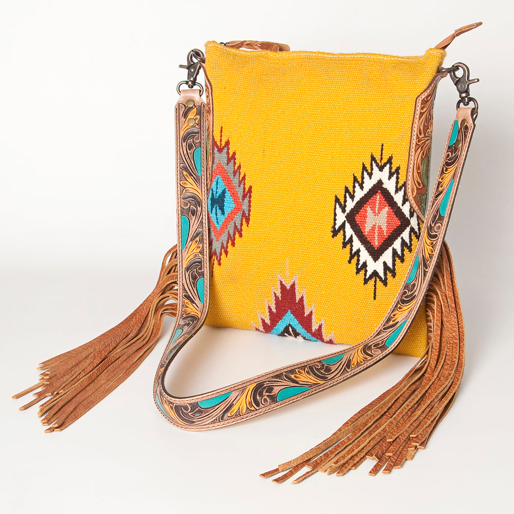 LC-ADBG905 Southwestern Wool Blanket & Tooled Leather Large Crossbody Bag Sally by American Darling