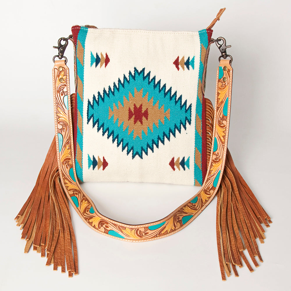 LC-ADBG905 Southwestern Wool Blanket & Tooled Leather Large Crossbody Bag Sally by American Darling