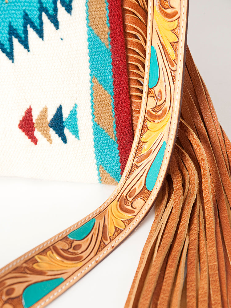 LC-ADBG905 Southwestern Wool Blanket & Tooled Leather Large Crossbody Bag Sally by American Darling