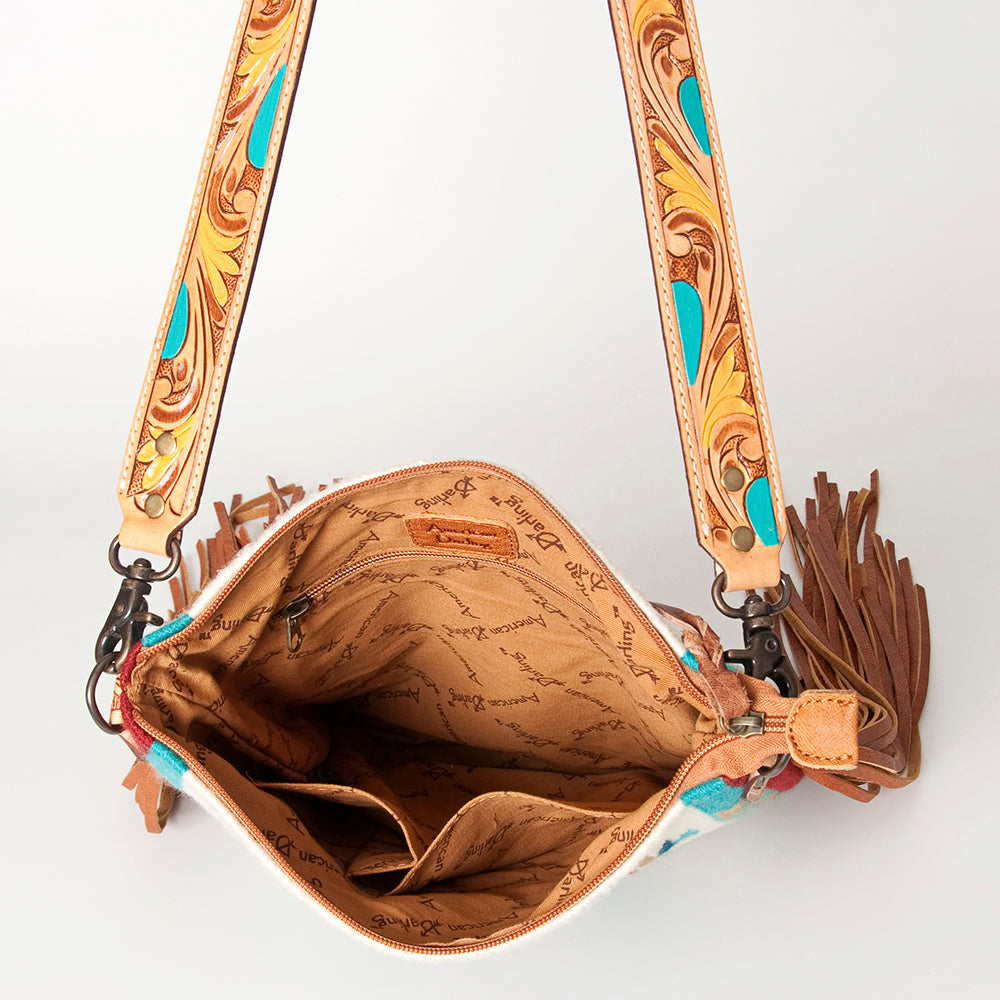 LC-ADBG905 Southwestern Wool Blanket & Tooled Leather Large Crossbody Bag Sally by American Darling