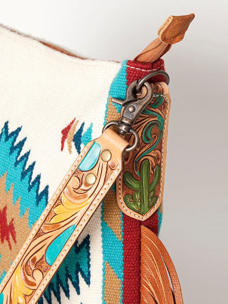 LC-ADBG905 Southwestern Wool Blanket & Tooled Leather Large Crossbody Bag Sally by American Darling