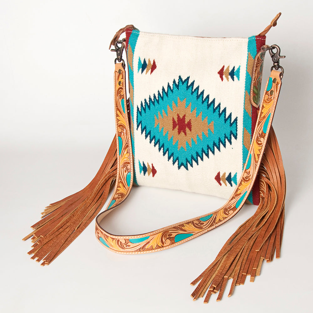 LC-ADBG905 Southwestern Wool Blanket & Tooled Leather Large Crossbody Bag Sally by American Darling