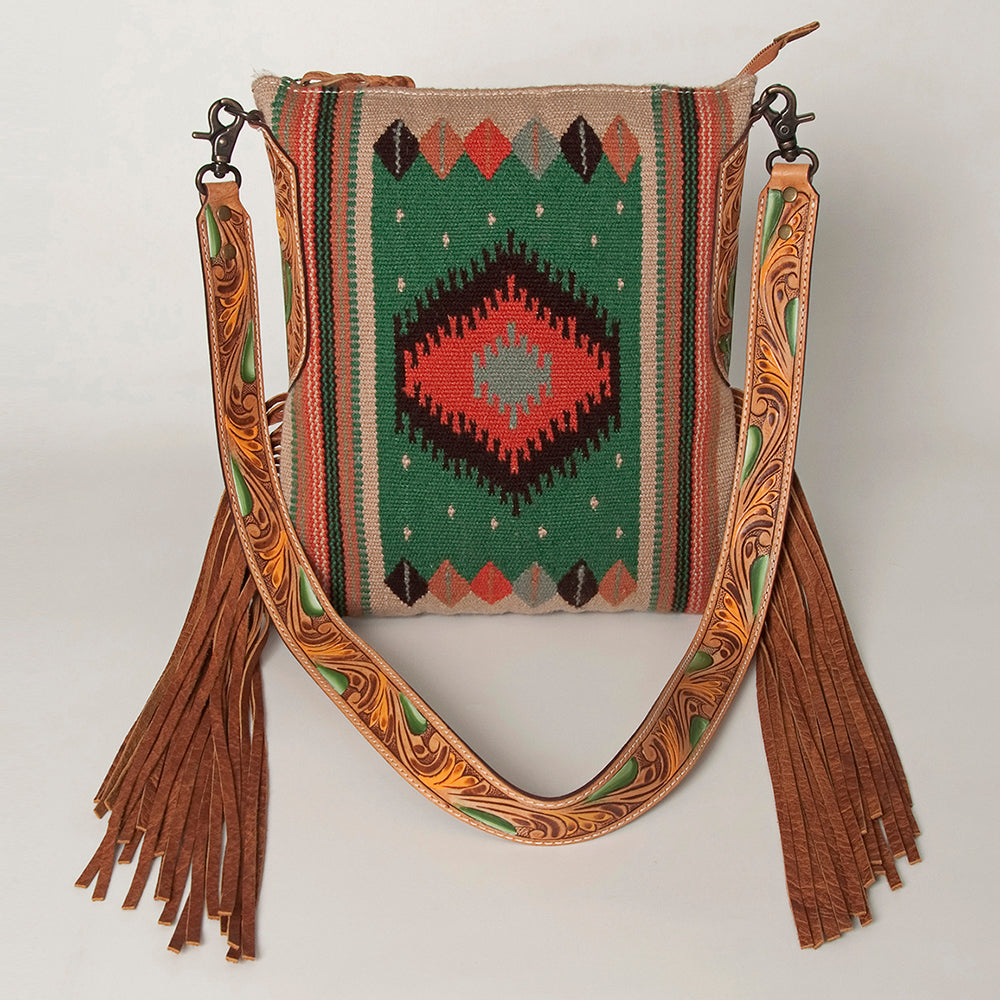 LC-ADBG905 Southwestern Wool Blanket & Tooled Leather Large Crossbody Bag Sally by American Darling