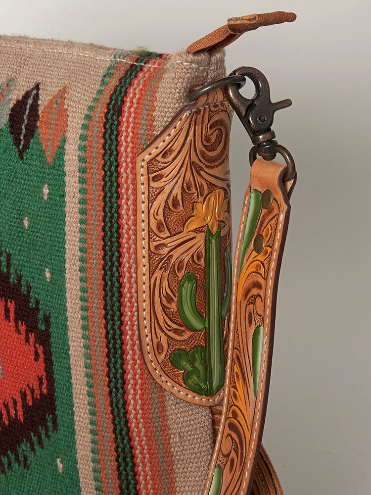 LC-ADBG905 Southwestern Wool Blanket & Tooled Leather Large Crossbody Bag Sally by American Darling