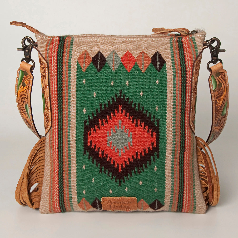 LC-ADBG905 Southwestern Wool Blanket & Tooled Leather Large Crossbody Bag Sally by American Darling