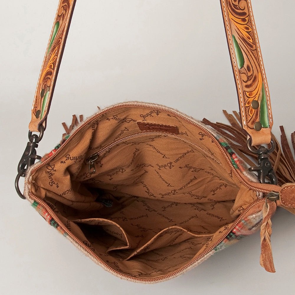 LC-ADBG905 Southwestern Wool Blanket & Tooled Leather Large Crossbody Bag Sally by American Darling
