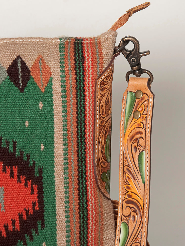 LC-ADBG905 Southwestern Wool Blanket & Tooled Leather Large Crossbody Bag Sally by American Darling