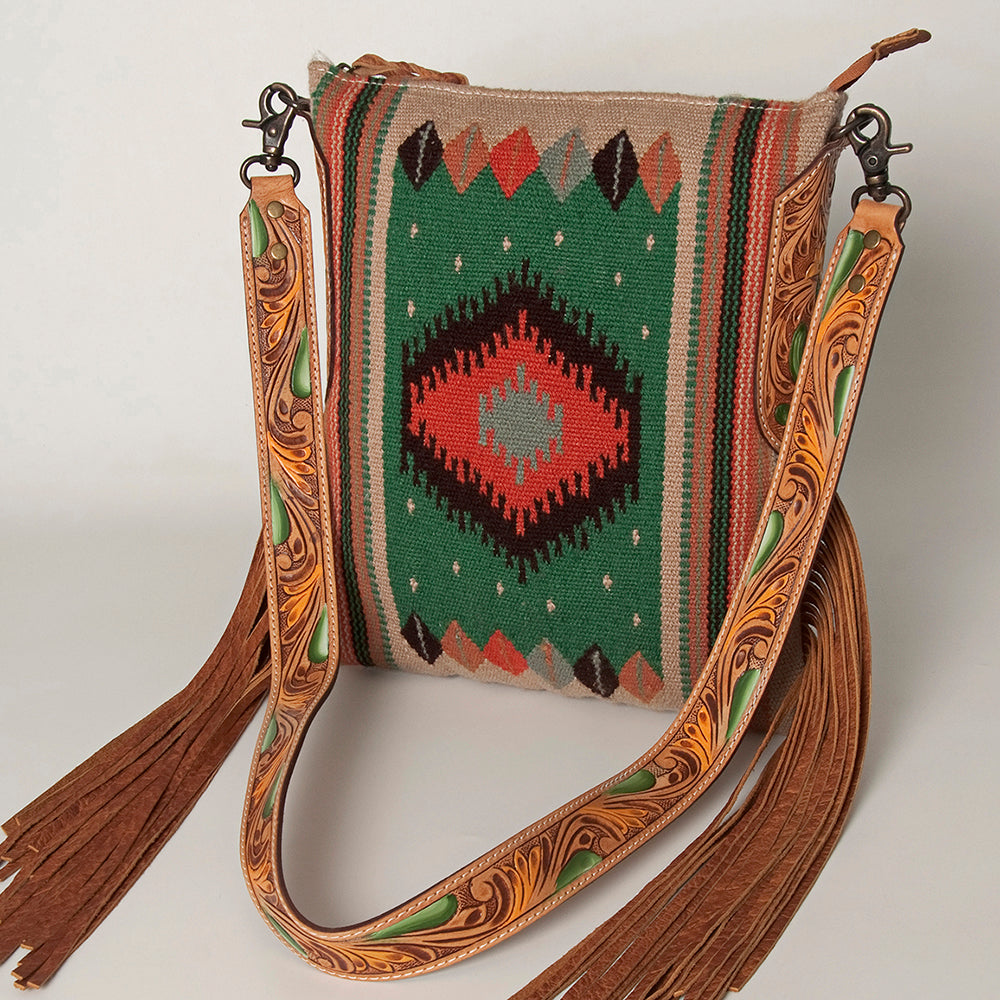 LC-ADBG905 Southwestern Wool Blanket & Tooled Leather Large Crossbody Bag Sally by American Darling
