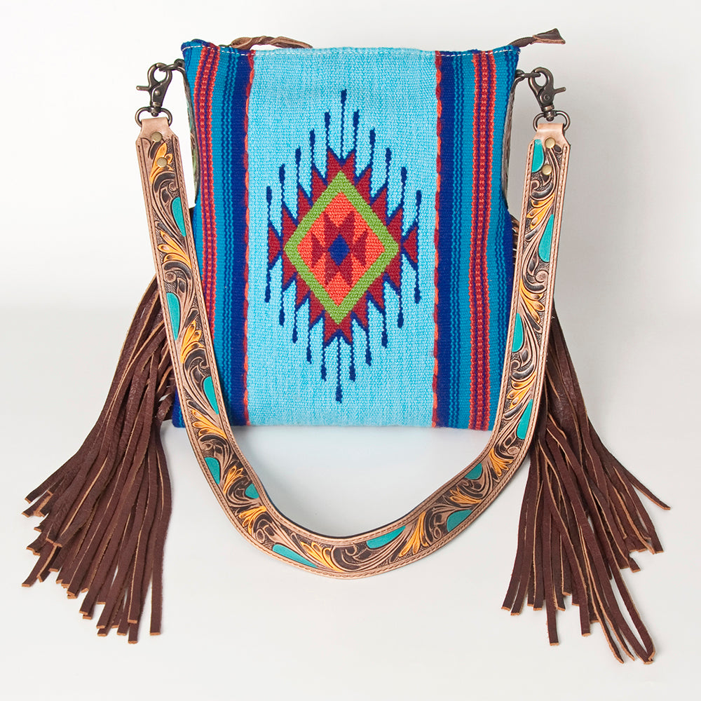 LC-ADBG905 Southwestern Wool Blanket & Tooled Leather Large Crossbody Bag Sally by American Darling