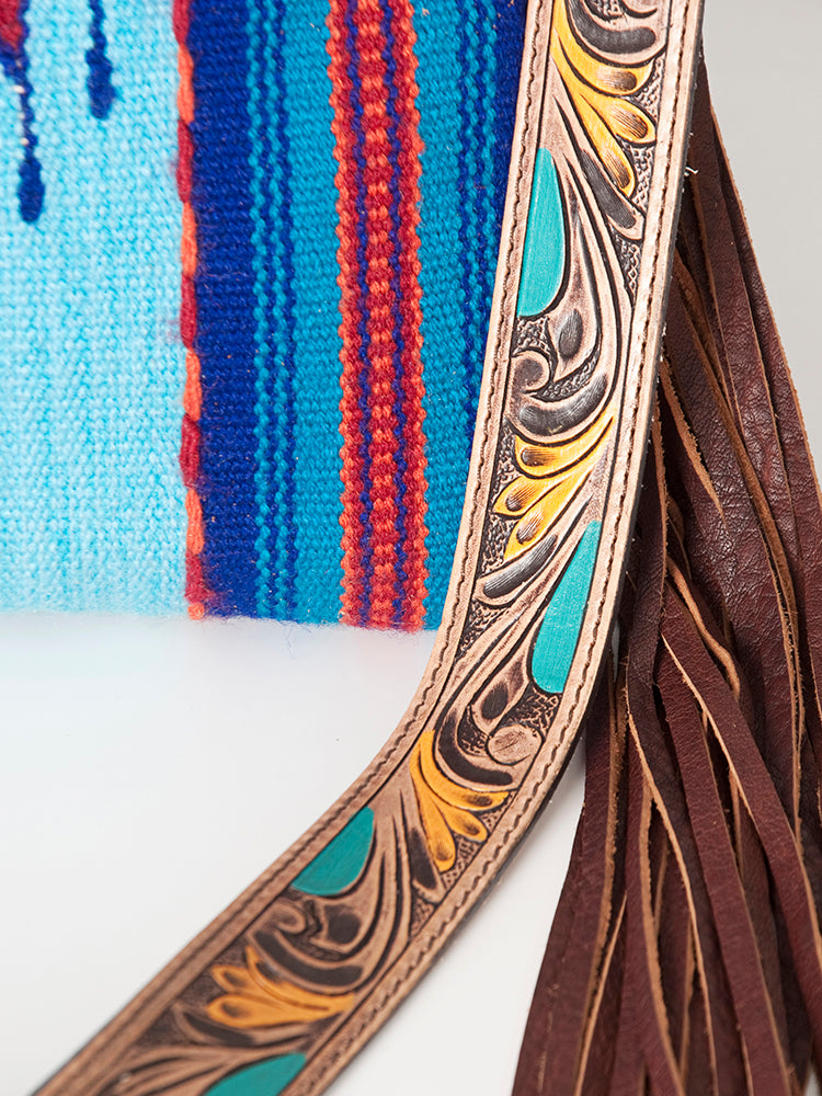 LC-ADBG905 Southwestern Wool Blanket & Tooled Leather Large Crossbody Bag Sally by American Darling