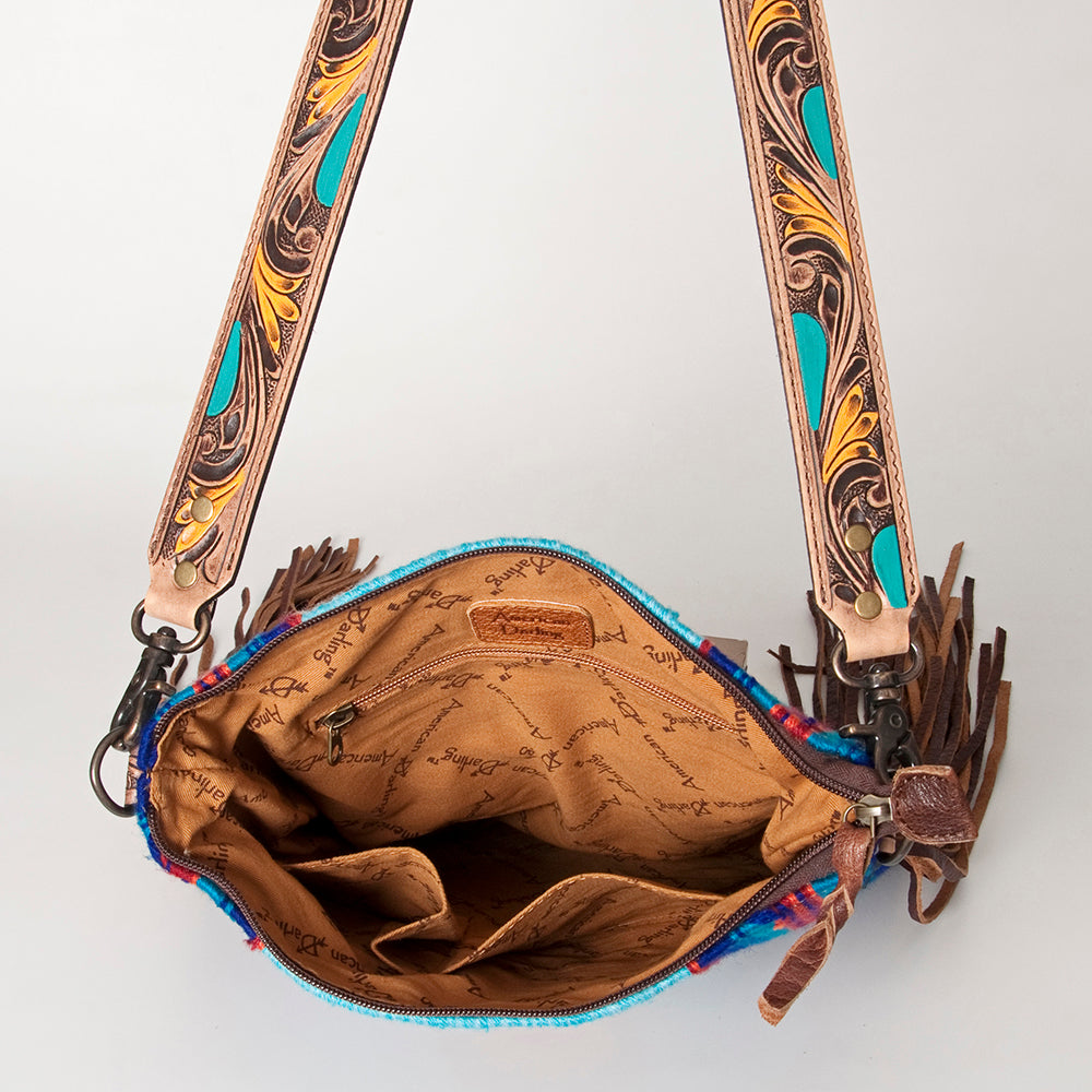 LC-ADBG905 Southwestern Wool Blanket & Tooled Leather Large Crossbody Bag Sally by American Darling