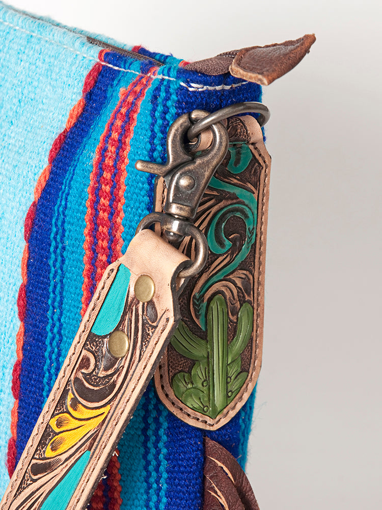 LC-ADBG905 Southwestern Wool Blanket & Tooled Leather Large Crossbody Bag Sally by American Darling