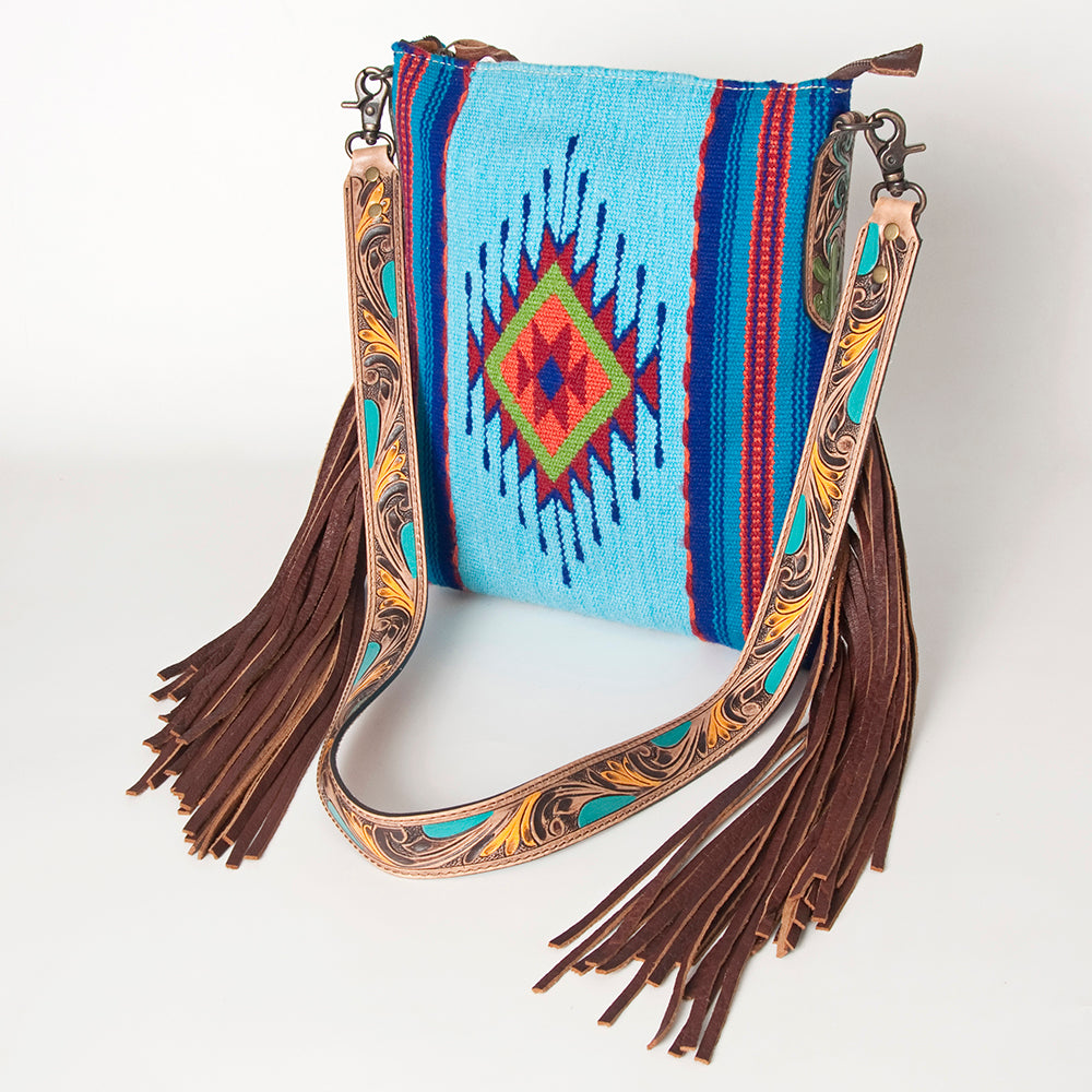 LC-ADBG905 Southwestern Wool Blanket & Tooled Leather Large Crossbody Bag Sally by American Darling