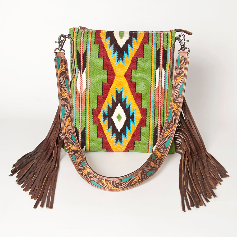 LC-ADBG905 Southwestern Wool Blanket & Tooled Leather Large Crossbody Bag Sally by American Darling