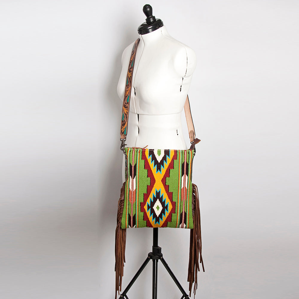 LC-ADBG905 Southwestern Wool Blanket & Tooled Leather Large Crossbody Bag Sally by American Darling