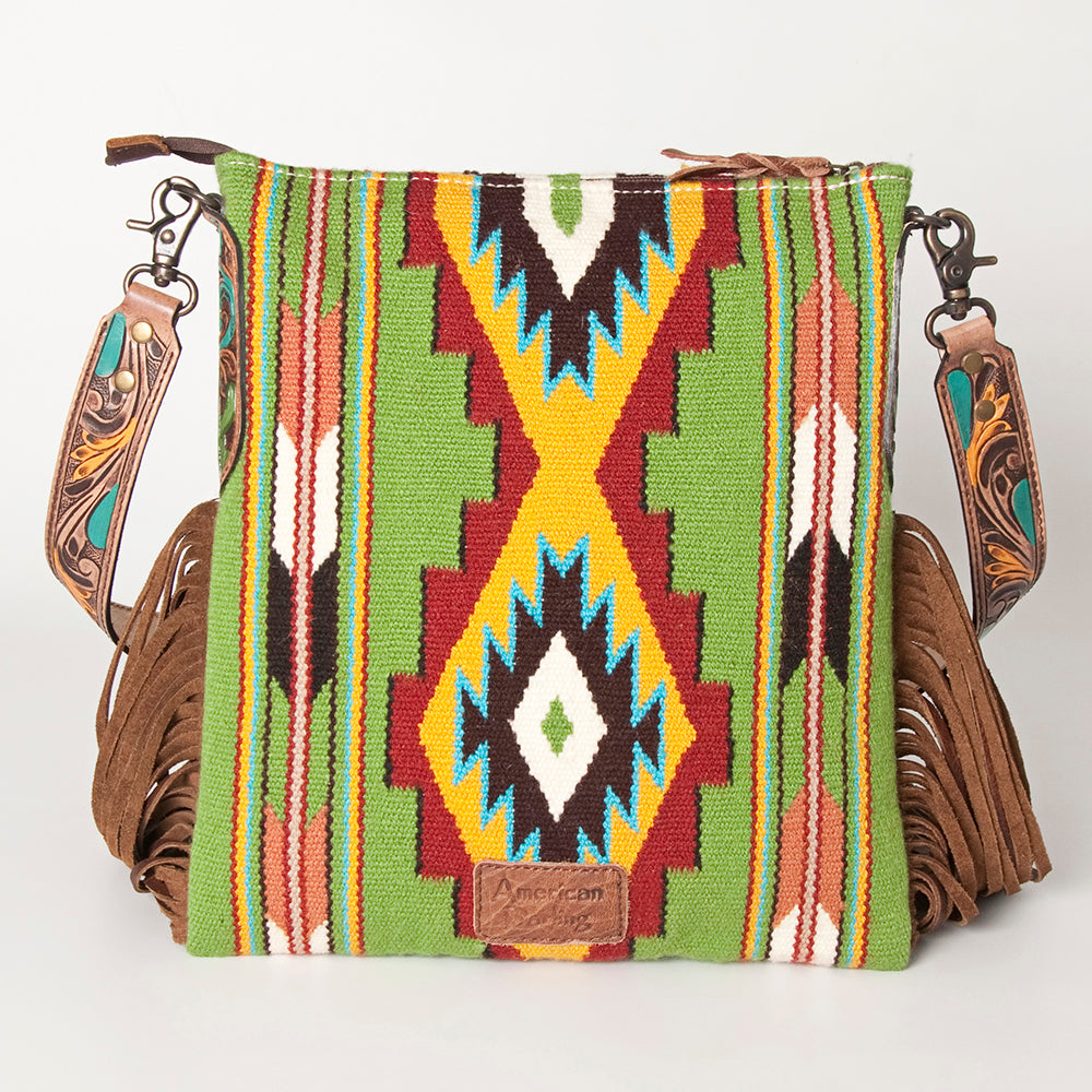 LC-ADBG905 Southwestern Wool Blanket & Tooled Leather Large Crossbody Bag Sally by American Darling