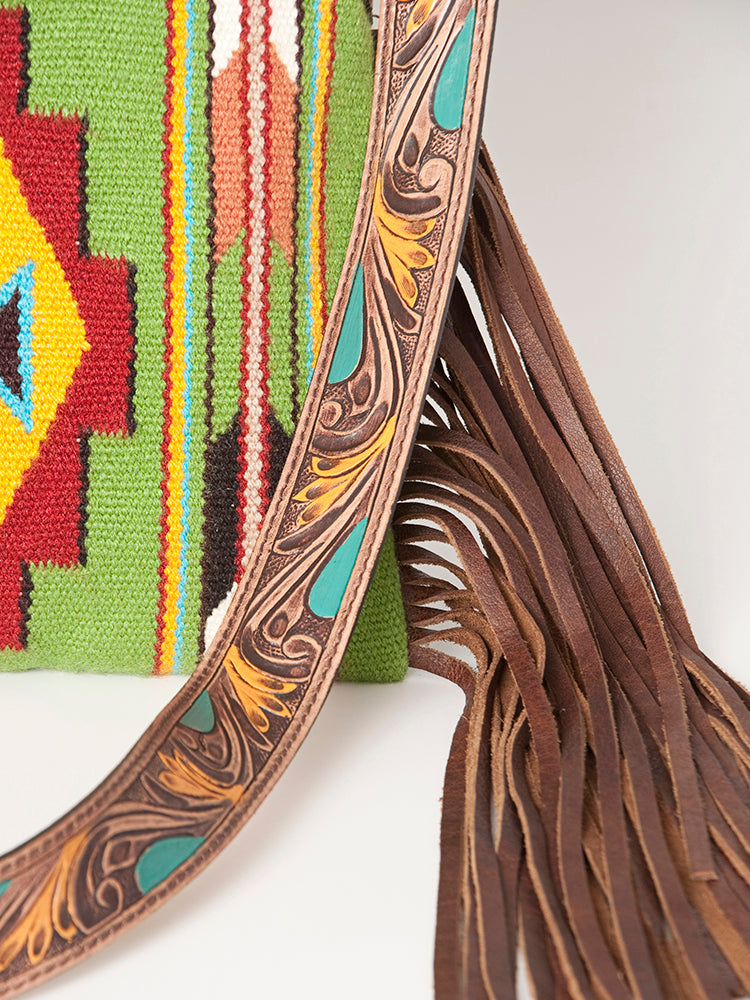 LC-ADBG905 Southwestern Wool Blanket & Tooled Leather Large Crossbody Bag Sally by American Darling