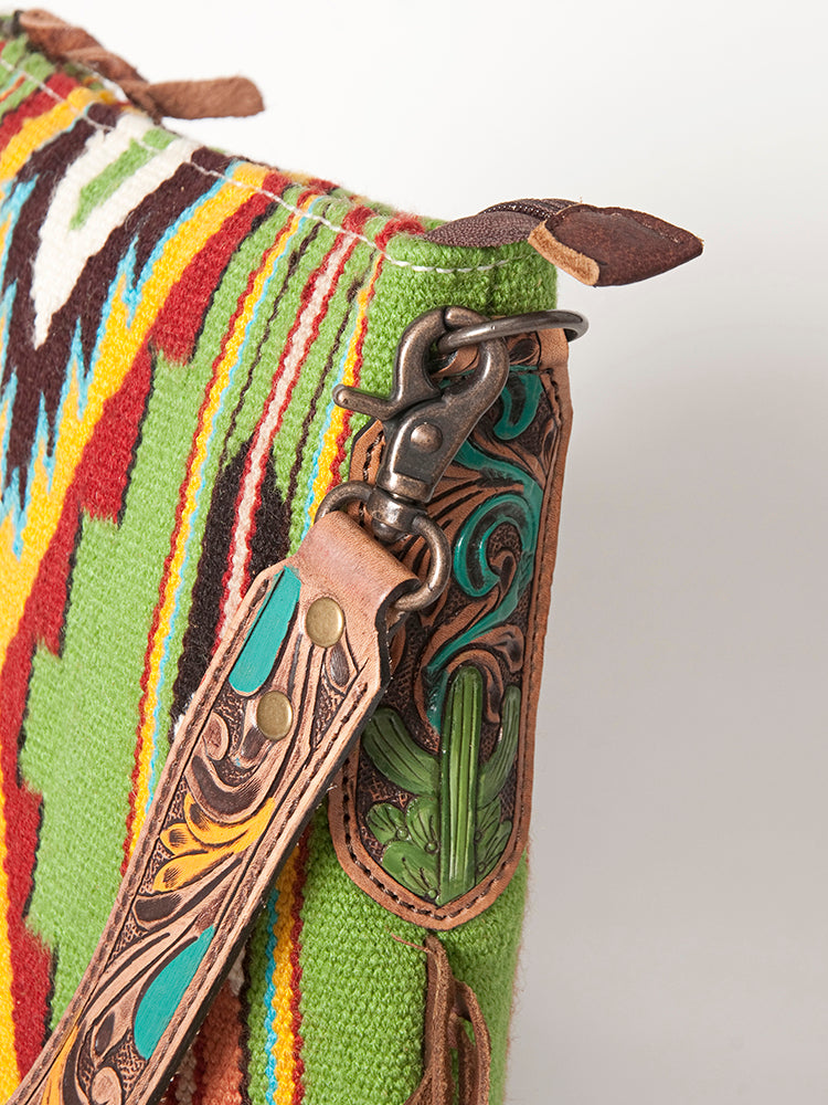 LC-ADBG905 Southwestern Wool Blanket & Tooled Leather Large Crossbody Bag Sally by American Darling