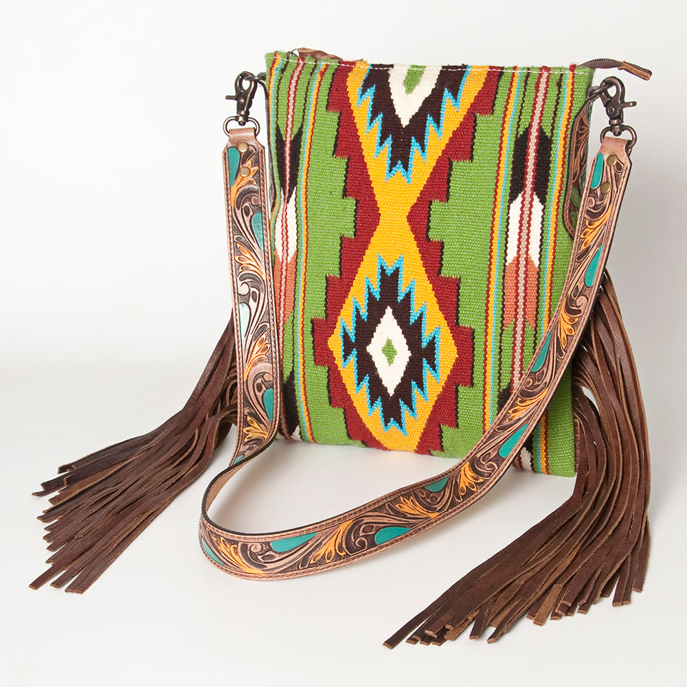 LC-ADBG905 Southwestern Wool Blanket & Tooled Leather Large Crossbody Bag Sally by American Darling