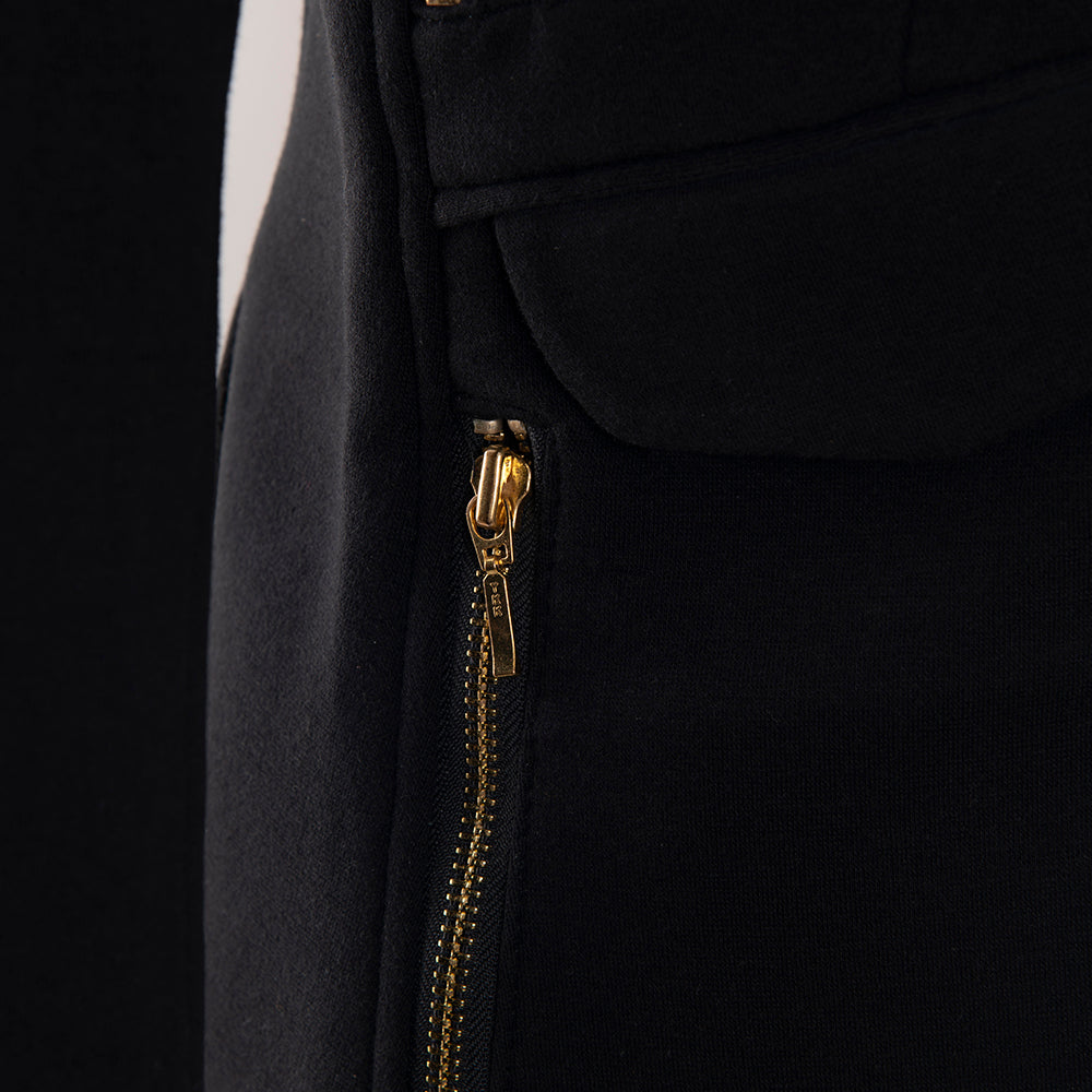 LC-ADBZ015 Women's Western Blazer with Tooled Leather Lapels & Zipper Detail - Tailored Black Jacket