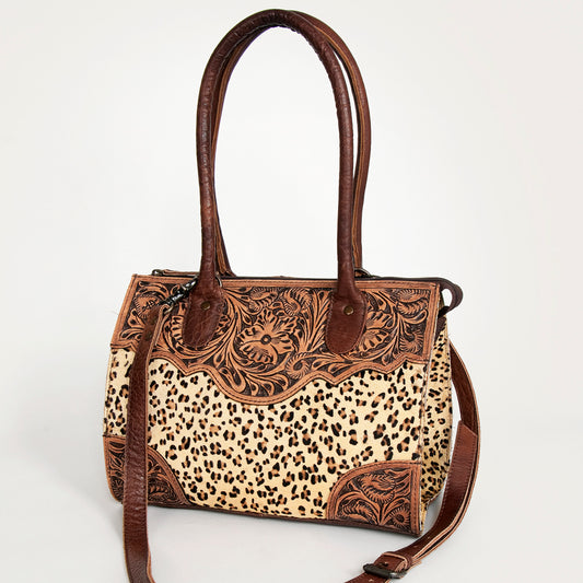 ADBG907 American Darling Handcrafted Floral Tooled Leather and Cowhide Speedy Bag