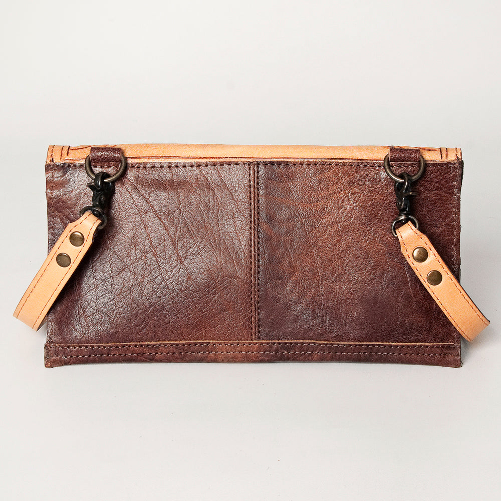 LC-ADBG908 Natural Hand-Tooled Leather Crossbody Bag with Floral Flap & Tassel