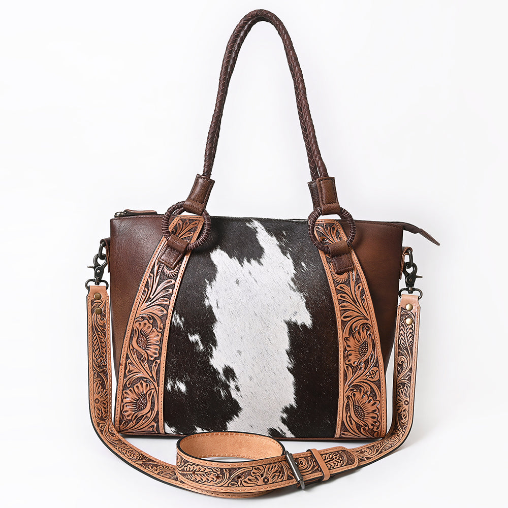 ADBGI146 Cowhide & Tooled Leather Western Tote - Genuine Hair-On Shoulder Bag