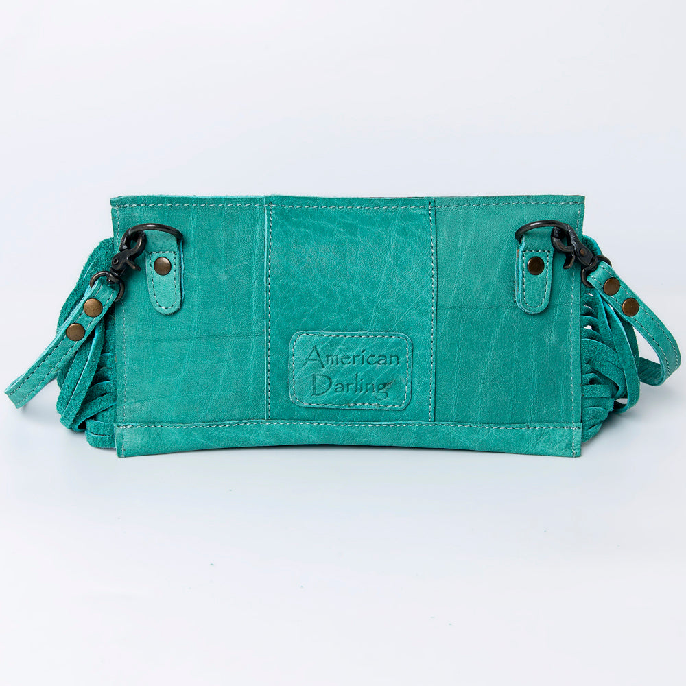 LC-ADBG924 Leather Crossbody with Hand-Tooled Floral Flap & Fringe