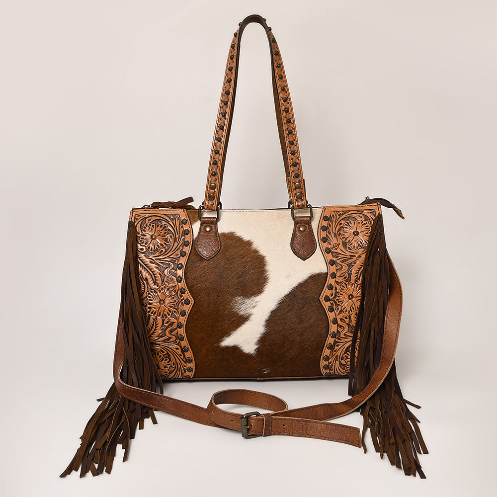 LC-ADBG930 Leopard Print Western Tote Tooled Leather & Hair-On Hide Bag by American Darling