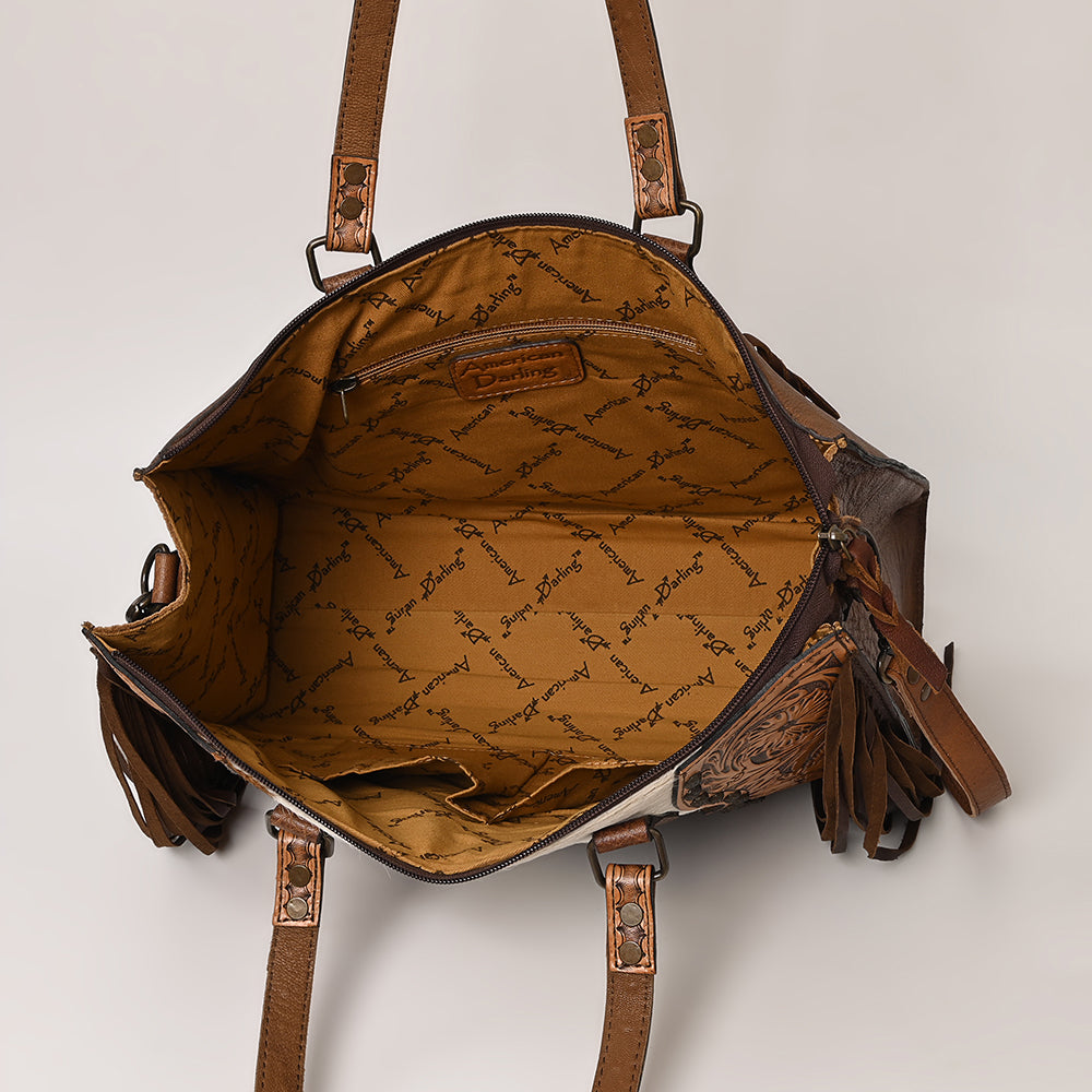 LC-ADBG930 Leopard Print Western Tote Tooled Leather & Hair-On Hide Bag by American Darling