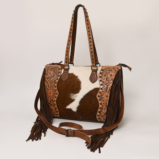 LC-ADBG930 Leopard Print Western Tote Tooled Leather & Hair-On Hide Bag by American Darling