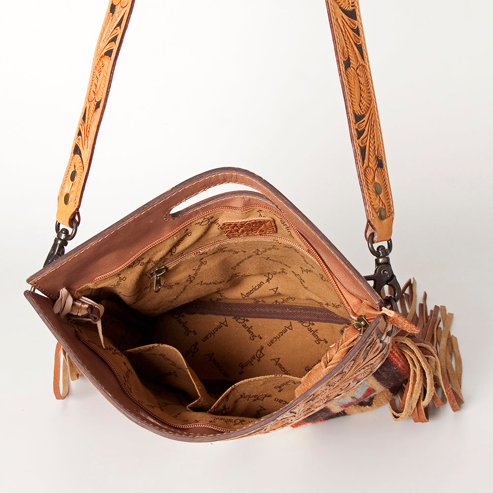 ADBGS146 Aztec Wool & Tooled Leather Shoulder Bag - Western Fringe Crossbody