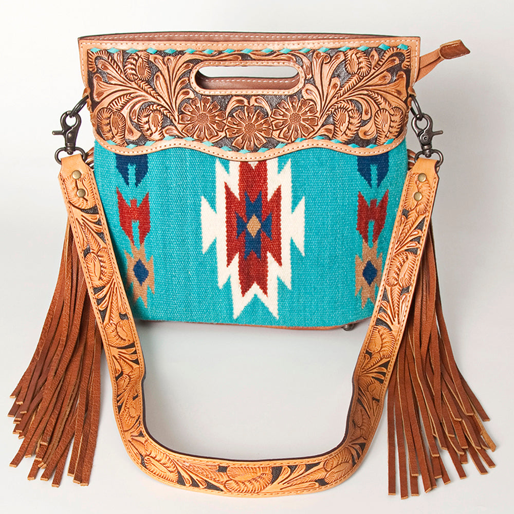 ADBGS146 Aztec Wool & Tooled Leather Shoulder Bag - Western Fringe Crossbody