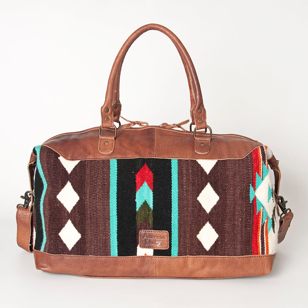 ADBG460 Southwestern Wool & Leather Duffel Bag Handwoven Saddle Blanket Travel Tote