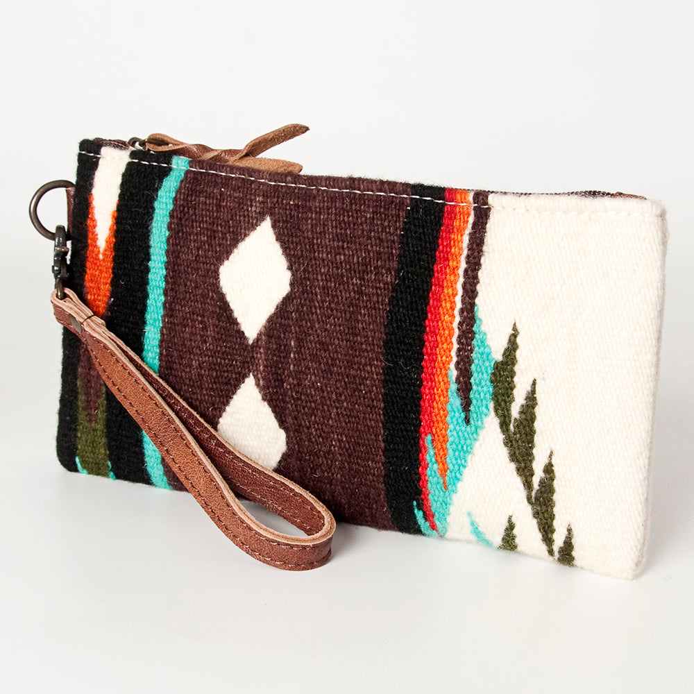 ADBG344 Southwestern Wool Wristlet Clutch with Tribal Pattern & Leather Strap