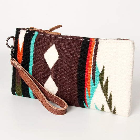 ADBG344 Southwestern Wool Wristlet Clutch with Tribal Pattern & Leather Strap