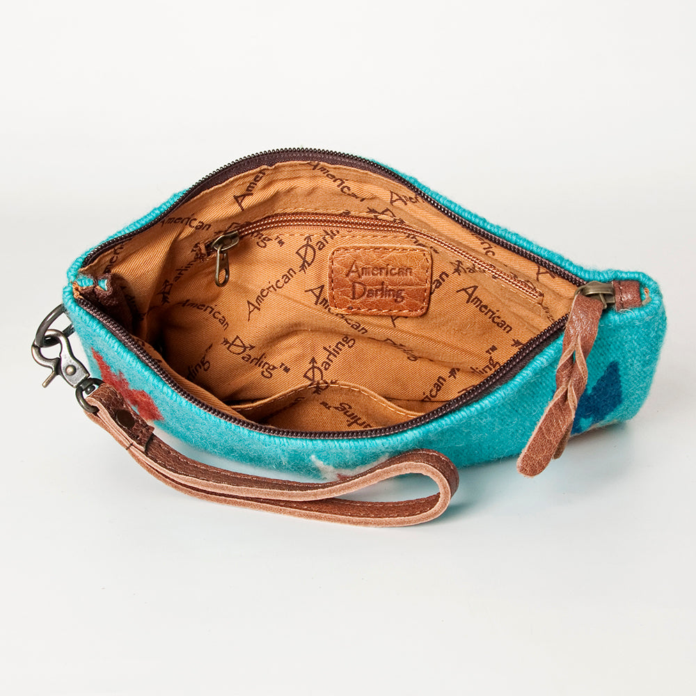 ADBG344 Southwestern Wool Wristlet Clutch with Tribal Pattern & Leather Strap