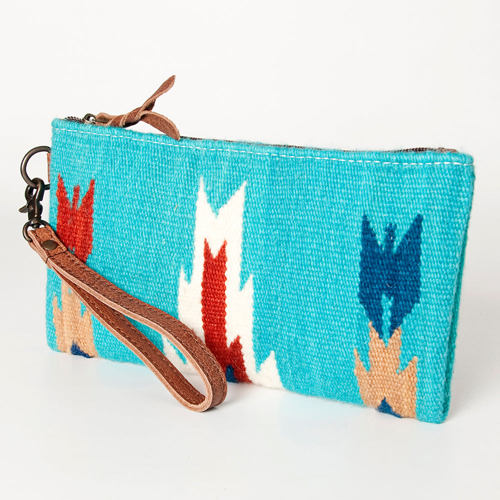 ADBG344 Southwestern Wool Wristlet Clutch with Tribal Pattern & Leather Strap