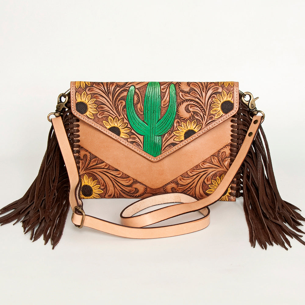 LC-ADBGA290 American Darling Hand Tooled Leather Crossbody with Floral design & Fringe