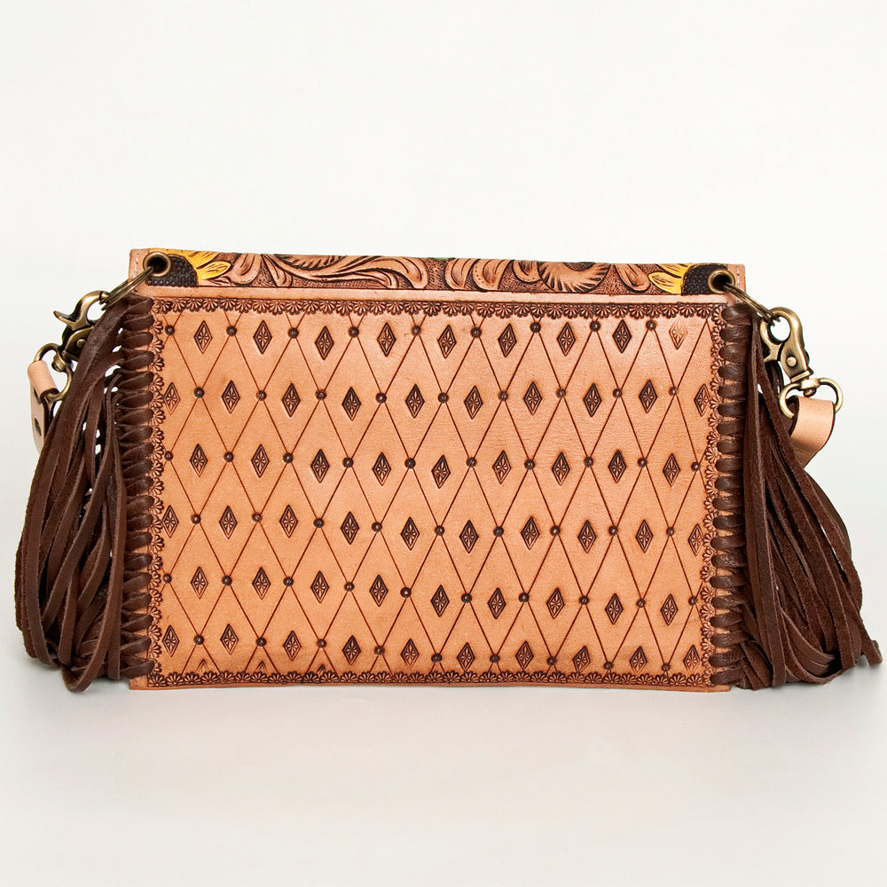 LC-ADBGA290 American Darling Hand Tooled Leather Crossbody with Floral design & Fringe